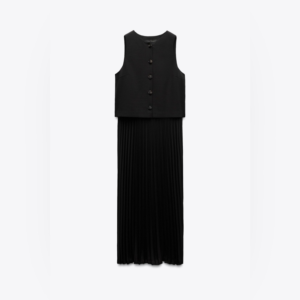 Zara | Black pleated combo dress